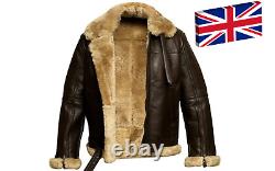 Men' Aviator Pilot B3 Real Shearling Sheepskin Leather Bomber Jacket Flying coat