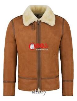 Men's B3 Whisky Fur Shearling Sheepskin Leather Jacket Bomber Pilot RAF HARBIN