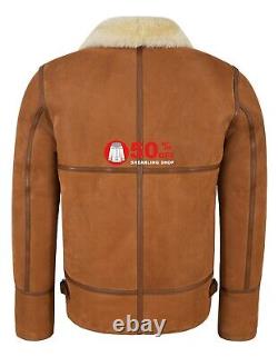 Men's B3 Whisky Fur Shearling Sheepskin Leather Jacket Bomber Pilot RAF HARBIN