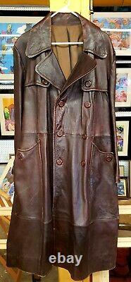 Men's Brown Lambskin Leather Full-Length Trench Coat Size. L