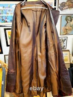 Men's Brown Lambskin Leather Full-Length Trench Coat Size. L
