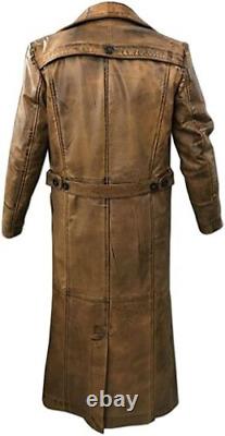 Men's Brown Vintage Leather Trench Coat Men's Full Length Leather Duster Coat