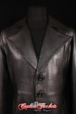 Men's DRACULA Black Lambskin LARGE COLLAR Full-Length Leather Long Jacket Coat