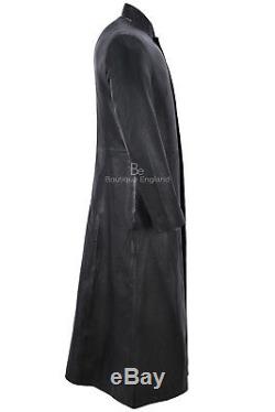 Men's FULL-LENGTH'MATRIX RELOADED' Coat Black 100% REAL LEATHER 1425