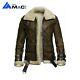 Men's Genuine Sheepskin Leather Bomber Faux Fur Jacket Shearling Flight Jacket