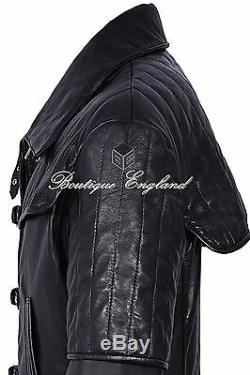 Men's Leather FULL-LENGTH Overcoat Black Captain Long Coat REAL LEATHER