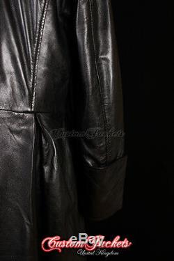 Men's MORPHEUS Black Lambskin Full-Length Leather Long TRENCH COAT Jacket