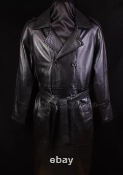 Men's OVERCOAT Black Lambskin Full Length Leather Long Jacket Long Trench Coat