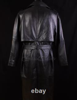 Men's OVERCOAT Black Lambskin Full Length Leather Long Jacket Long Trench Coat