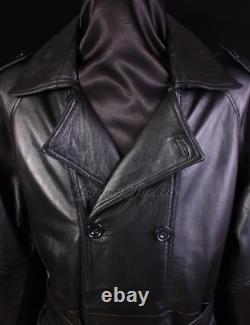 Men's OVERCOAT Black Lambskin Full Length Leather Long Jacket Long Trench Coat