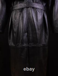 Men's OVERCOAT Black Lambskin Full Length Leather Long Jacket Long Trench Coat