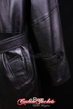 Men's OVERCOAT Black Lambskin Full Length Leather Long Jacket Long Trench Coat