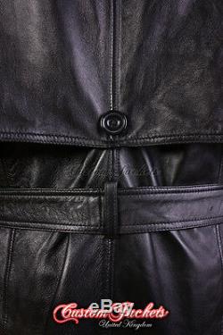 Men's OVERCOAT Black Lambskin Full Length Leather Long Jacket Long Trench Coat