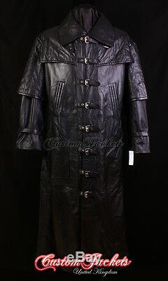 Men's VAN HELSING Black Lambskin Full-Length Leather Long Jacket Duster Coat
