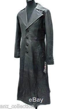 Men's Vampire Black Lambskin Leather Long Collar Full Length Long Jacket Coat