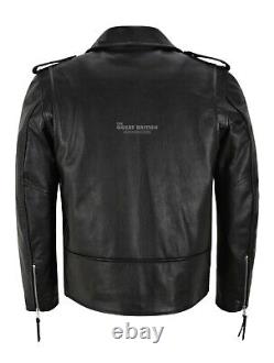 Mens Brando Leather Jacket Motorcycle Black Cowhide Marlon Biker Jacket