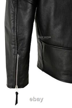 Mens Brando Leather Jacket Motorcycle Black Cowhide Marlon Biker Jacket