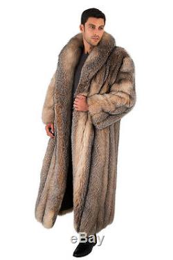 Mens Crystal Fox Fur Coat Long Full Length Overcoat 55 Large
