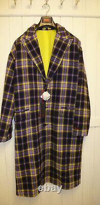 Mens DEVIL'S ADVOCATE FULL LENGTH WINTER CHECKED OVERCOAT SIZE LARGE NEW+TAGS