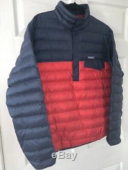 Mens Large PATAGONIA Snap-T Down Classic Red / Navy Pullover Jacket 27246 MINT