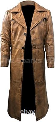 Mens Leather Full Length Trench Coat Real Cowhide Leather Duster Coat Men Wear
