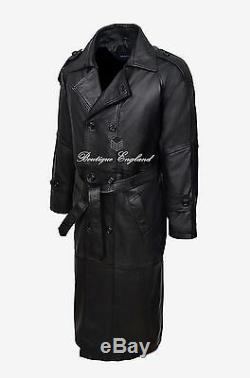 Mens Leather Trench Coat Black FULL LENGTH REAL LEATHER TRENCH COAT STYLE 6965