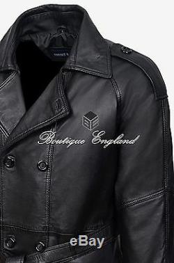 Mens Leather Trench Coat Black FULL LENGTH REAL LEATHER TRENCH COAT STYLE 6965
