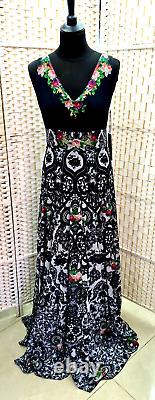 Michal Negrin Full-Length Gorgeous Multicolor Flowers Black Dress Size L