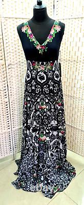 Michal Negrin Full-Length Gorgeous Multicolor Flowers Black Dress Size L