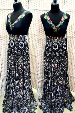 Michal Negrin Full-Length Gorgeous Multicolor Flowers Black Dress Size L