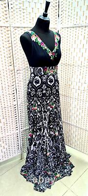 Michal Negrin Full-Length Gorgeous Multicolor Flowers Black Dress Size L