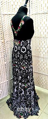 Michal Negrin Full-Length Gorgeous Multicolor Flowers Black Dress Size L