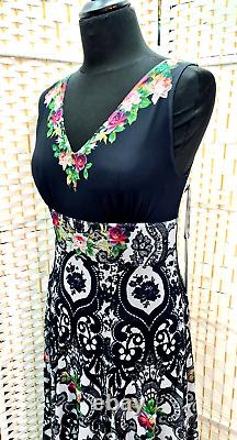 Michal Negrin Full-Length Gorgeous Multicolor Flowers Black Dress Size L