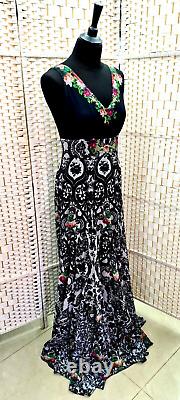 Michal Negrin Full-Length Gorgeous Multicolor Flowers Black Dress Size L