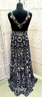 Michal Negrin Full-Length Gorgeous Multicolor Flowers Black Dress Size L