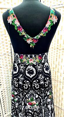 Michal Negrin Full-Length Gorgeous Multicolor Flowers Black Dress Size L