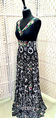 Michal Negrin Full-Length Gorgeous Multicolor Flowers Black Dress Size L