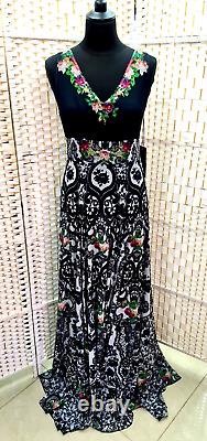 Michal Negrin Full-Length Gorgeous Multicolor Flowers Black Dress Size L