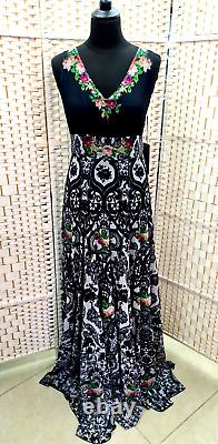 Michal Negrin Full-Length Gorgeous Multicolor Flowers Black Dress Size L