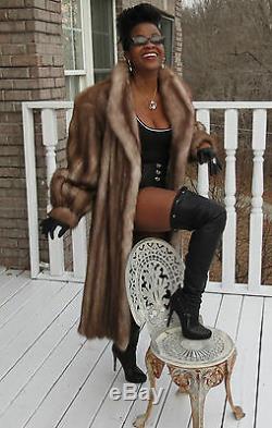 Mint Designer Full length Stone Marten Sable Fur coat Stroller Sz L-XL 10-18