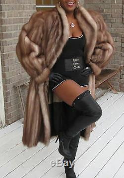 Mint Designer Full length Stone Marten Sable Fur coat Stroller Sz L-XL 10-18