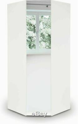 Modern White Mirrored Large Corner Wardrobe Easy Assemble 2 Hanging Rail 2 Shelf