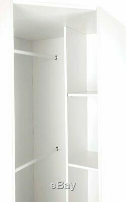 Modern White Mirrored Large Corner Wardrobe Easy Assemble 2 Hanging Rail 2 Shelf