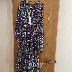 NRBY Genevieve silk feather print dress Size L New RRP 275