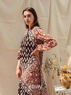 Naked Generation Bridget Block Print Maxi Dress Hippy Kaftan Pockets L/XL 12-16