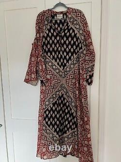 Naked Generation Bridget Block Print Maxi Dress Hippy Kaftan Pockets L/XL 12-16