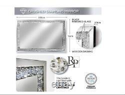 New Crushed Diamond Mirror Wall Mounted 100 x 70cm Large Full Length Silver