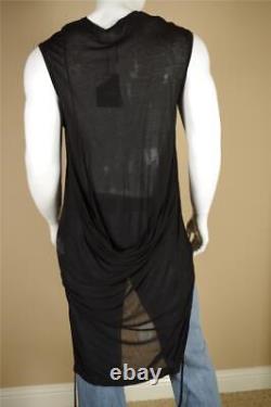 New Tom Rebl Black Full Length Sleevess Shirt sz Large L Drapey Front