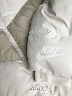 Nike Cream Full Length Down Fill Quilted Puffer Coat Sz L Hooded Rrp £189 Warm