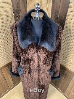 Paula Lishman Holzman Furs Full Length Knit Beaver & Fox Fur Coat Large 10 12